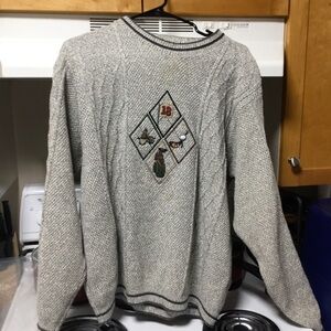 Gray Sweater with Embroidered Design